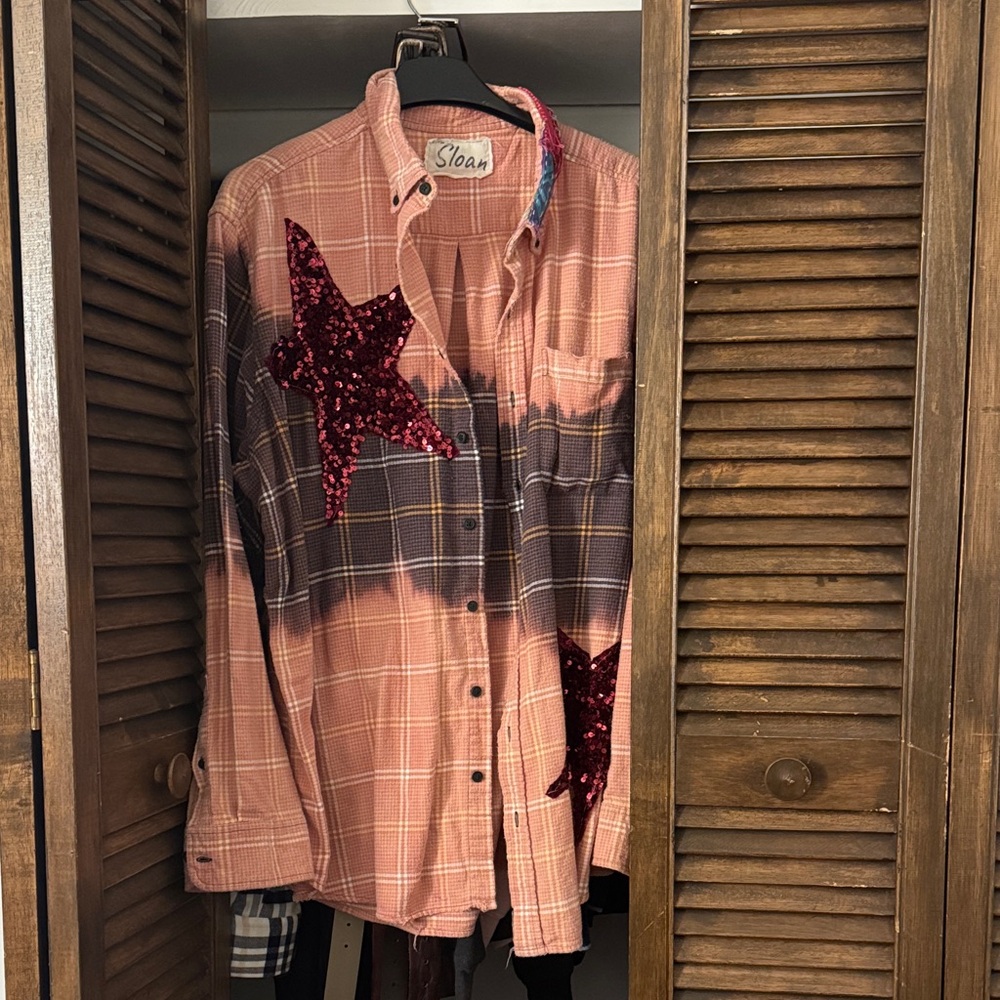 Plaid Shirt with Sequin Star Accents